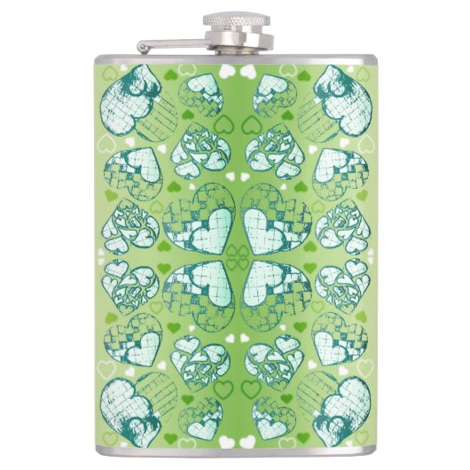 Groen en wit Wimysisch Romantisch Kunstpatroon Heupfles (Voorkant)