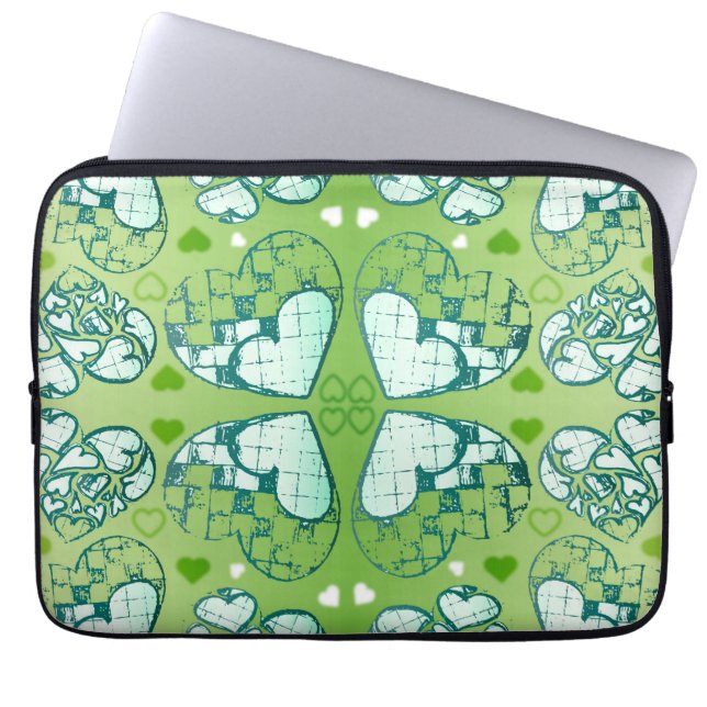 Groen en wit Wimysisch Romantisch Kunstpatroon Laptop Sleeve (Voorkant)
