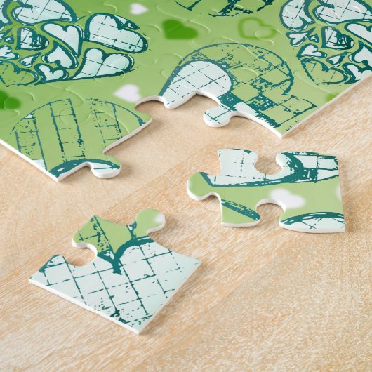 Groen en wit Wimysisch Romantisch Kunstpatroon Legpuzzel (Zijkant)