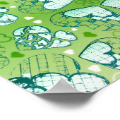 Groen en wit Wimysisch Romantisch Kunstpatroon Poster (Hoek)