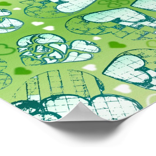 Groen en wit Wimysisch Romantisch Kunstpatroon Poster (Hoek)