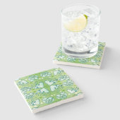 Groen en wit Wimysisch Romantisch Kunstpatroon Stenen Onderzetter (Zijkant)