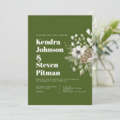 Groen en wit winterbos Bouquet Modern Wedding Kaart (Staand voorkant)