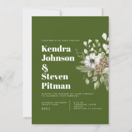 Groen en wit winterbos Bouquet Modern Wedding Kaart