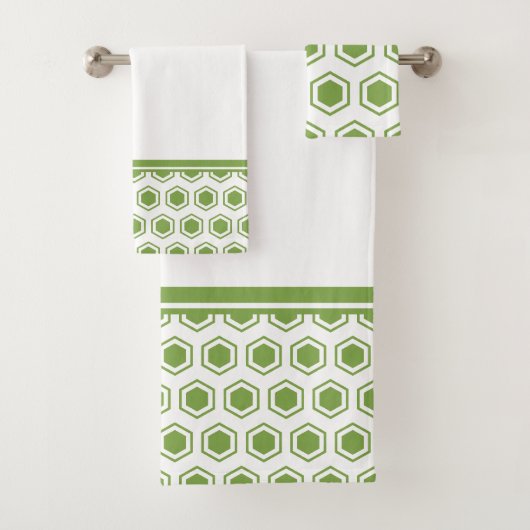 Groen en wit zeshoekig patroon bad handdoek (Insitu)