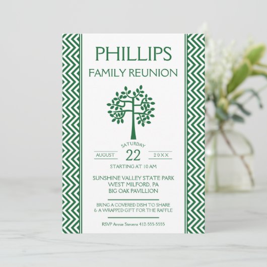 Groen en wit Zig Zag Familie - Aankondiging van he (Staand voorkant)