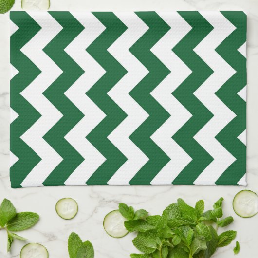 Groen en wit zigzag theedoek (Gevouwen)