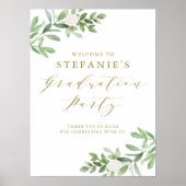 Groen en Witte Bloem Afstudeerfeest Welkom Poster (Voorkant)