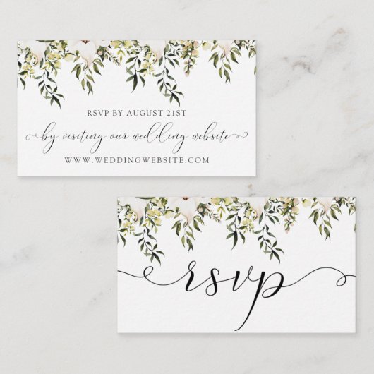 Groen en Witte Bloem Bruiloft RSVP Online Kaart (Voorkant / Achterkant)