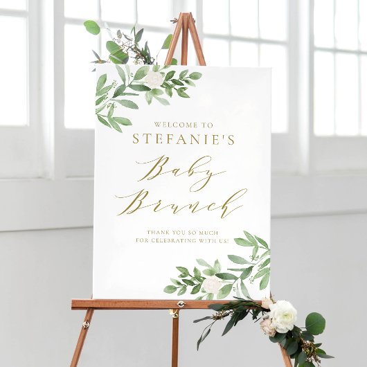 Groen en witte bloemen Baby Brunch Welkom Poster