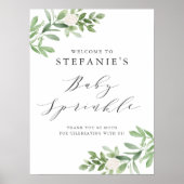 Groen en witte bloemen Baby Sprinkle Welkom Poster (Voorkant)
