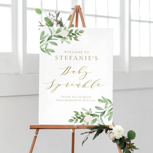 Groen en witte bloemen Baby Sprinkle Welkom Poster