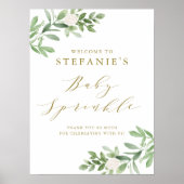 Groen en witte bloemen Baby Sprinkle Welkom Poster (Voorkant)