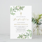 Groen en Witte Bloemen Baby Toewijding Uitnodigen (Staand voorkant)