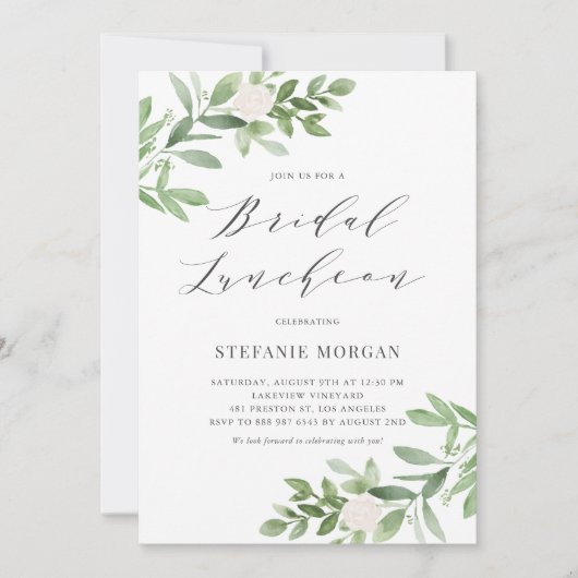 Groen en witte bloemen bruids lunch kaart (Voorkant)