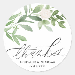 Groen en witte bloemen bruiloft dank u ronde sticker
