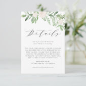 Groen en witte bloemen bruiloft details informatiekaartje (Staand voorkant)