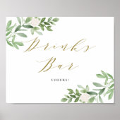 Groen en Witte Bloemen Bruiloft Drinken Bar Poster (Voorkant)