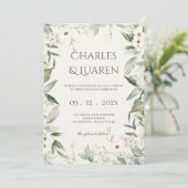 Groen en witte bloemen Bruiloft Kaart (Staand voorkant)