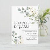 Groen en witte bloemen Bruiloft Kaart (Staand voorkant)
