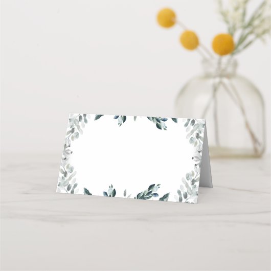 Groen en witte bloemen bruiloft plaatskaartje (Achterkant)