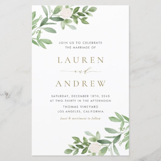 Groen en witte bloemen bruiloft uitnodiging (Voorkant)