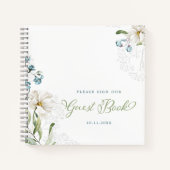Groen en witte bloemen elegant Gastenboek Notitieboek (Voorkant)