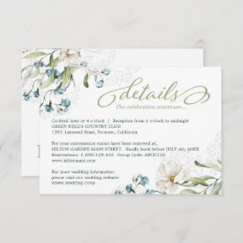 Groen en witte bloemen elegante bruiloft informatiekaartje