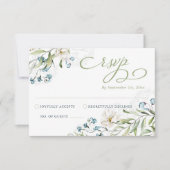 Groen en witte bloemen elegante bruiloft RSVP kaartje (Voorkant)