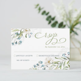 Groen en witte bloemen elegante bruiloft RSVP kaartje
