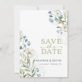 Groen en witte bloemen elegante bruiloft save the date (Voorkant)