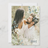 Groen en witte bloemen elegante bruiloft save the date (Achterkant)