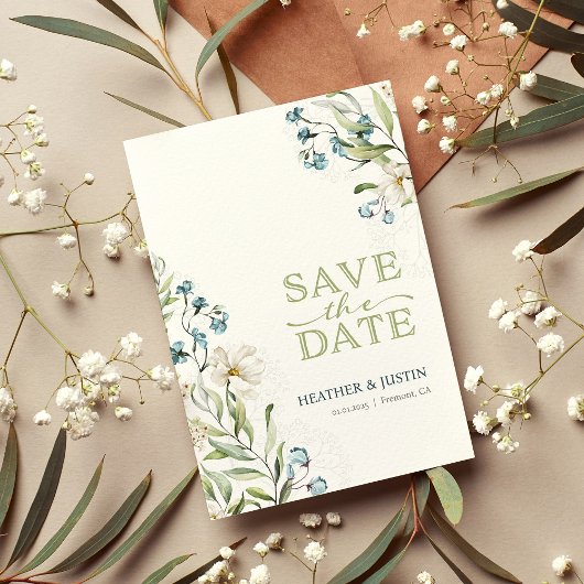 Groen en witte bloemen elegante bruiloft save the date
