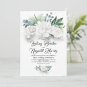 Groen en witte bloemen Elegante pioenenbruiloft Kaart (Staand voorkant)