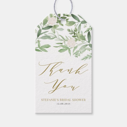 Groen en Witte Bloemen Gouden Bruidscadeau Cadeaulabel (Voorkant)