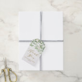 Groen en Witte Bloemen Gouden Bruidscadeau Cadeaulabel (Met Touw)