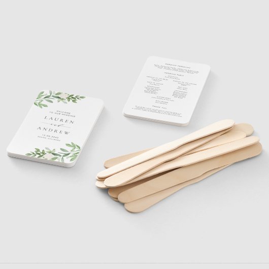 Groen en Witte Bloemen Gouden Huwelijksprogramma Handwaaier (Niet-gemonteerd)