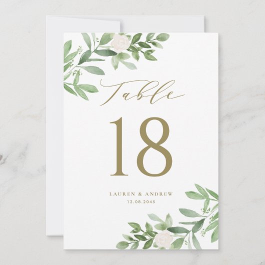 Groen en witte bloemen Gouden tafel nummers (Achterkant)
