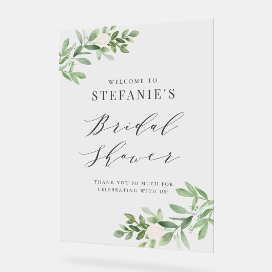 Groen en Witte Bloemen Grijs Bruidsmeisjesfeest Acryl Bord (Hoek)