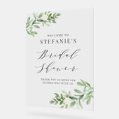 Groen en Witte Bloemen Grijs Bruiloftsfeest Acryl Bord (Hoek)