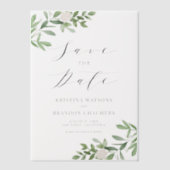 Groen en Witte Bloemen Grijs Save the Date Vellum Uitnodigingen (Voorkant)