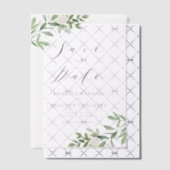 Groen en Witte Bloemen Grijs Save the Date Vellum Uitnodigingen (Offset (Uitnodiging))