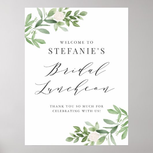 Groen en witte bloemen grijze bruids lunch poster (Voorkant)