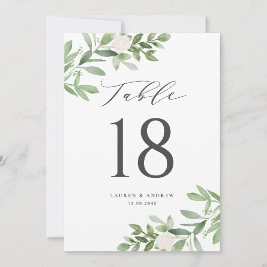 Groen en witte bloemen grijze tafel nummers (Voorkant)