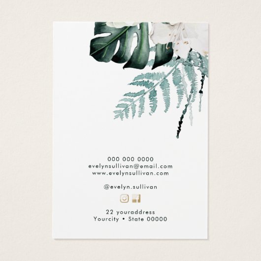 Groen en witte bloemen ketting display kaart (Achterkant)