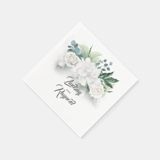 Groen en witte bloemen romantische bruiloft servet (Hoek)