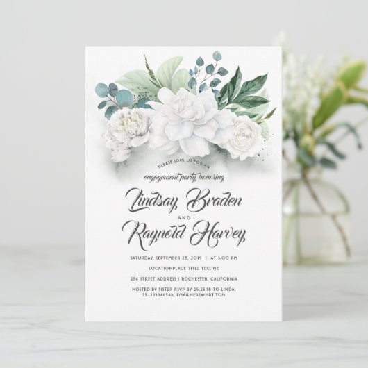 Groen en witte bloemen verlovingsfeest kaart (Staand voorkant)