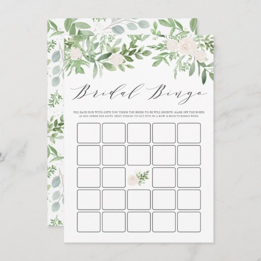 Groen en witte bloemen Vrijgezellenfeest Bingo Informatiekaartje (Voorkant / Achterkant)