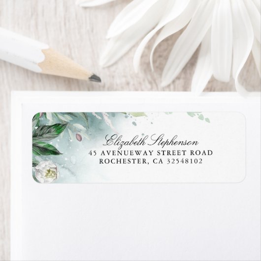 Groen en witte bloesem bruiloft etiket (Insitu)