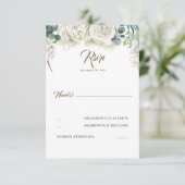 Groen en Witte Hydrangea Bruiloft RSVP (Staand voorkant)